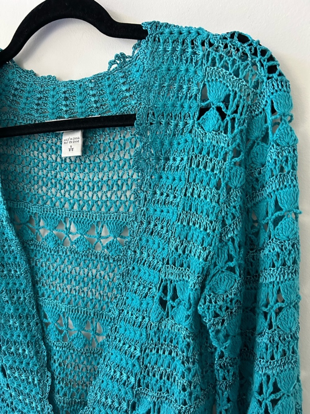Bianca Nygard Turquoise Knit Boho Crochet Lace Open Cardigan Layer - Picture 5 of 9